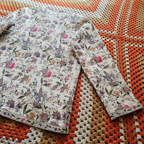 Vintage Reversible Quilted Floral Cream Off-White Light Asian Tang Style Jacket - Picture 9 of 16